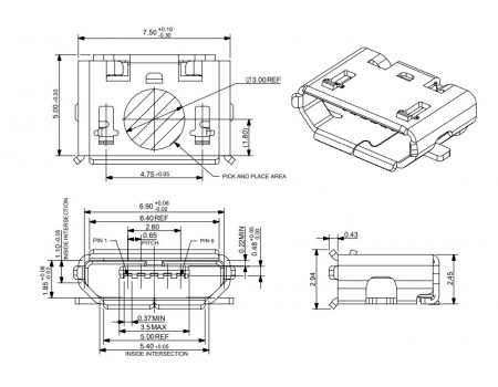Molex MicroUSB socket 5-pins Female 0473460001