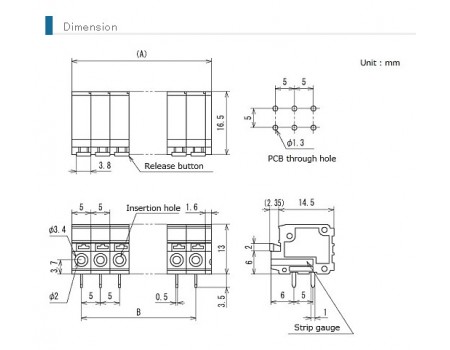 Sato PCB Screwless Terminal Block 12-poles 10A 5mm pitch ML-800-S1H-12P
