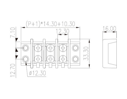 Dinkle Panel Mount Barrier Screw Terminal Block 3-way 35A 14.3mm pitch 0113