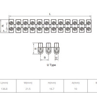 12-pole Barrier Terminal Block Connector 16A Brass