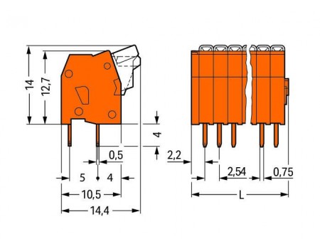 WAGO-234-512-8 TPCB erminal Block 8 Pole 16 Pins Push Release 4A 2,54mm