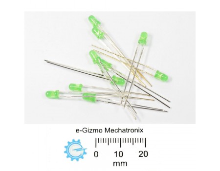 10s 3mm LED Green High Brightness LED rounded tip