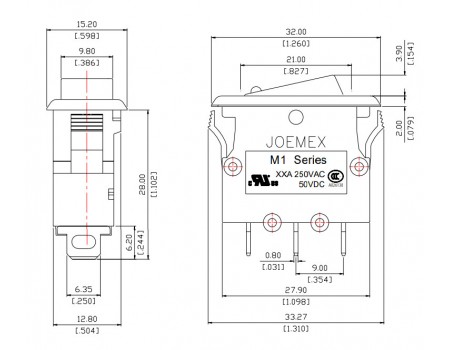 Circuit Breaker Rocker Switch Style 15A 250VAC
