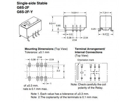 Omron Compact DPDT 5V 2A Relay Surface Mount SMD G6S-2F-5V