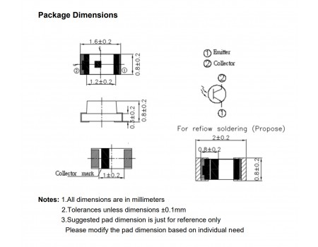 Everlight Phototransistor PT19-21C/L41/TR8 SMD 0603