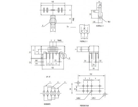 Comax SK-23D01-EG7 2P3T Slide Switch side knob