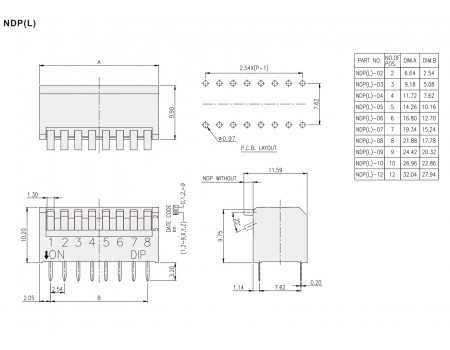 Diptronics 3-way Piano Type DIP Switch