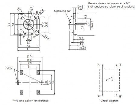 Panasonic SMD Tact Switch 5x5mm EVQ-PLHA15 