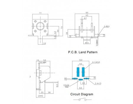 Tact Tactile Switch SPST 6x6mm Right Angle SMD 1102VS Series